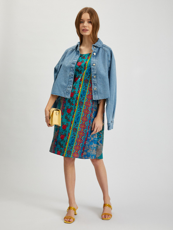 Orientique Orientique modra in bencinska ženska vzorčasta obleka
