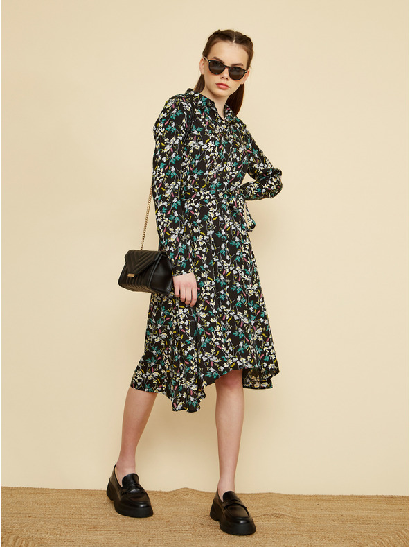 ZOOT.lab Črna srajčna obleka s cvetlicami ZOOT.lab Karlotta