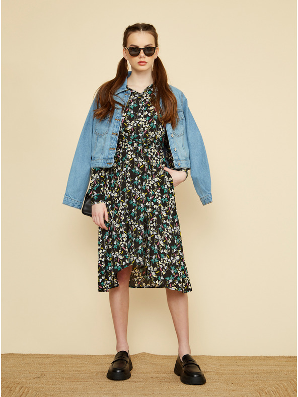 ZOOT.lab Črna srajčna obleka s cvetlicami ZOOT.lab Karlotta