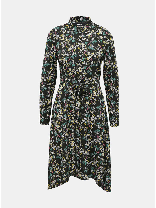 ZOOT.lab Črna srajčna obleka s cvetlicami ZOOT.lab Karlotta