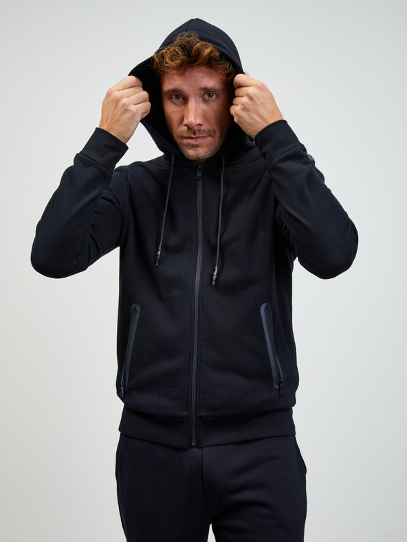 ZOOT.lab Črna moška osnovna majica s kapuco na zadrgo ZOOT.lab Ralph