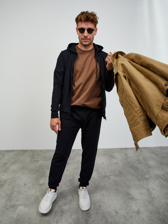 ZOOT.lab Črna moška osnovna majica s kapuco na zadrgo ZOOT.lab Ralph