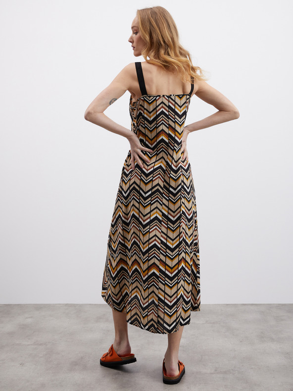 ZOOT.lab Črno-rjava vzorčasta ženska midi obleka ZOOT.lab Nichel