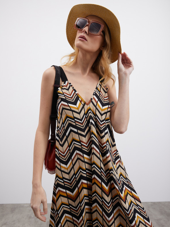 ZOOT.lab Črno-rjava vzorčasta ženska midi obleka ZOOT.lab Nichel