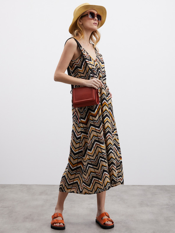 ZOOT.lab Črno-rjava vzorčasta ženska midi obleka ZOOT.lab Nichel