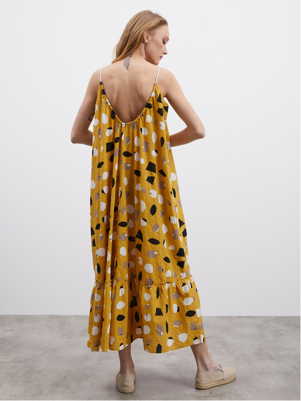 ZOOT.lab Gorčična ženska vzorčasta maksi obleka z volanom ZOOT.lab Grete