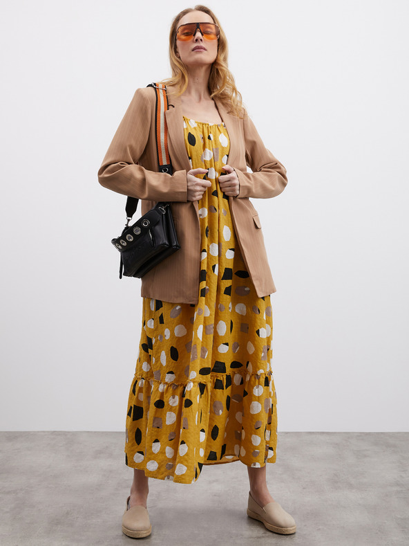ZOOT.lab Gorčična ženska vzorčasta maksi obleka z volanom ZOOT.lab Grete