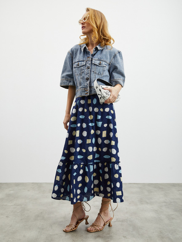 ZOOT.lab Temno modra ženska vzorčasta maksi obleka z volanom ZOOT.lab Grete
