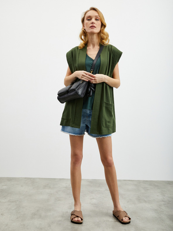 ZOOT.lab Temno zelena lanena ženska majica z žepom ZOOT.lab Josi