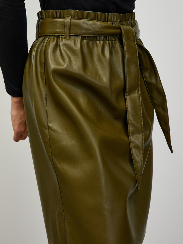 ZOOT.lab Kaki žensko usnjeno krilo z zavezovanjem ZOOT.lab Ryoko