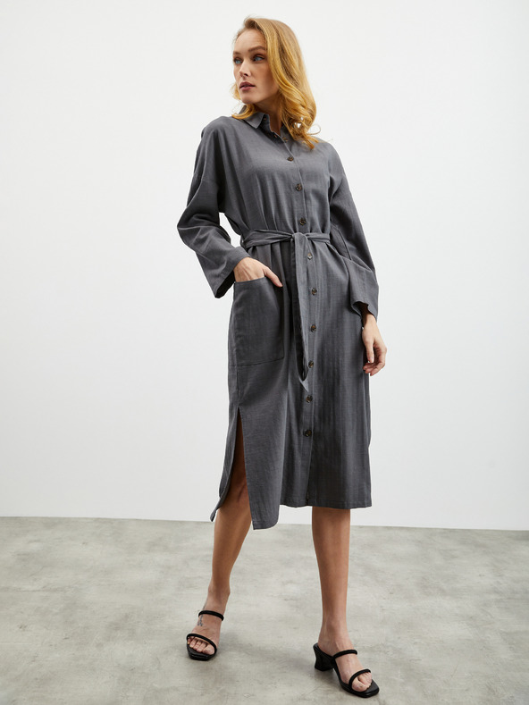 ZOOT.lab Temno siva ženska srajčna obleka s platnom ZOOT.lab Darsha