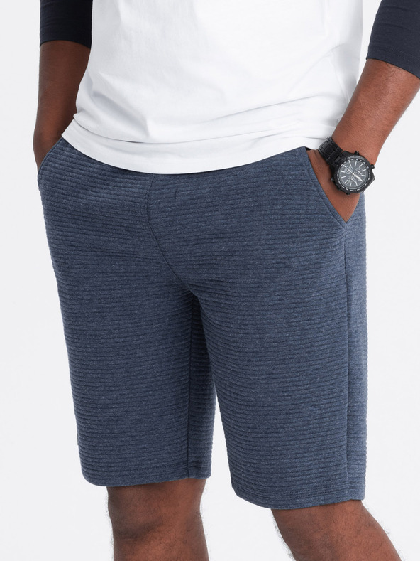 Ombre Clothing Moške pletene kratke hlače Ottoman - temno modre V1 OM-SRSK-0150 Ombre oblačila