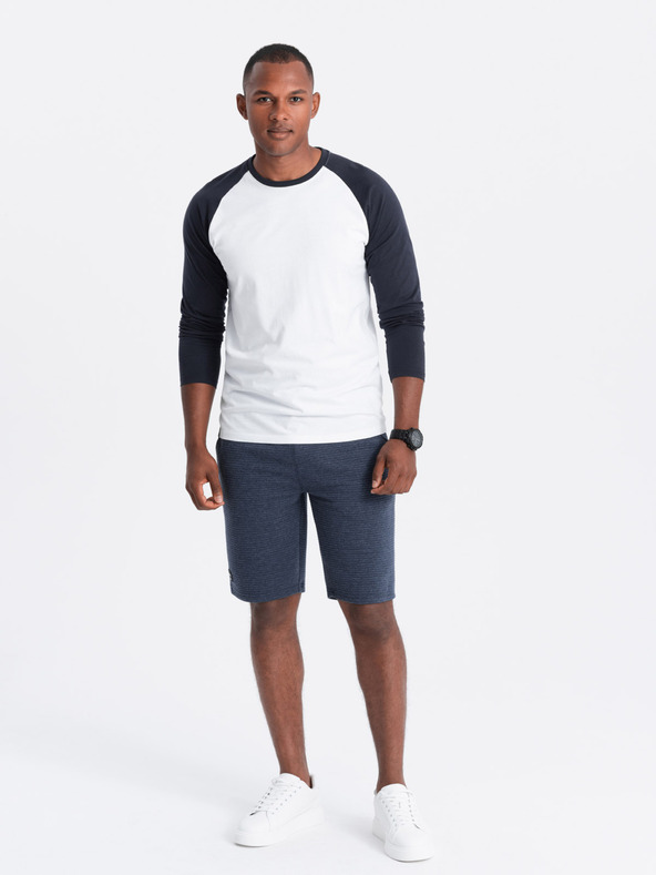 Ombre Clothing Moške pletene kratke hlače Ottoman - temno modre V1 OM-SRSK-0150 Ombre oblačila