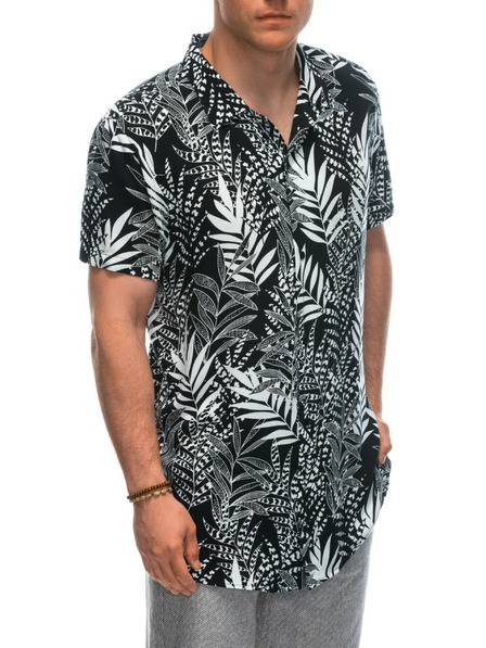 Ombre Clothing Moška viskozna majica s kratkimi rokavi z vzorcem OM-SHPS-0113 Ombre Clothing črna
