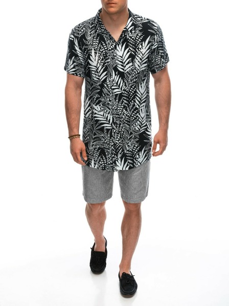 Ombre Clothing Moška viskozna majica s kratkimi rokavi z vzorcem OM-SHPS-0113 Ombre Clothing črna