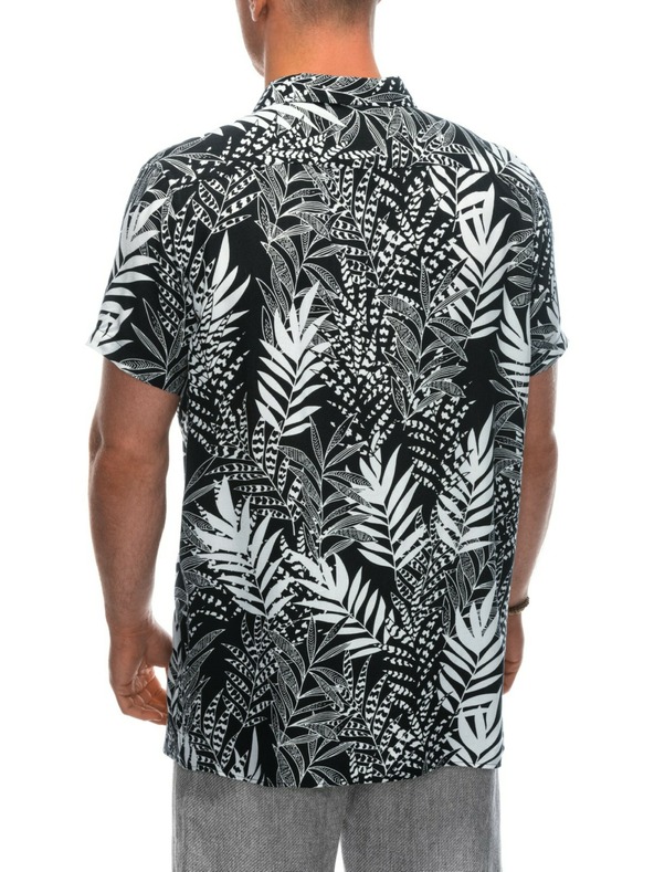 Ombre Clothing Moška viskozna majica s kratkimi rokavi z vzorcem OM-SHPS-0113 Ombre Clothing črna