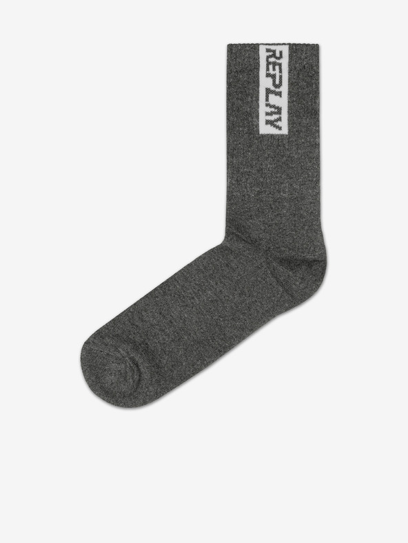 Replay Komplet dveh parov moških temno sivih nogavic Replay