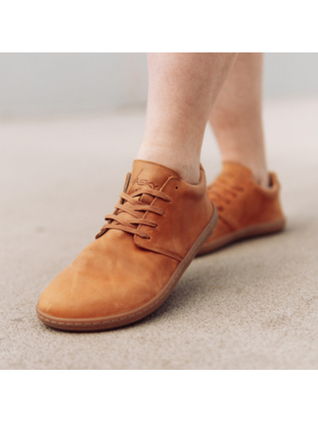 Vasky Ženski usnjeni čevlji Barefoot Light Brown Vasky Terry Caramel