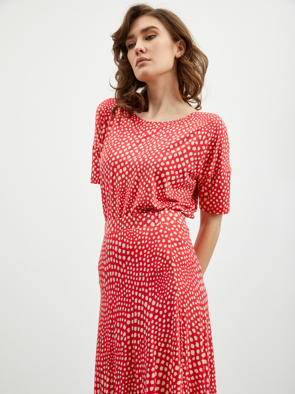 ZOOT.lab Bejž in rdeče vzorčasto midi krilo z razporkom ZOOT.lab Norine