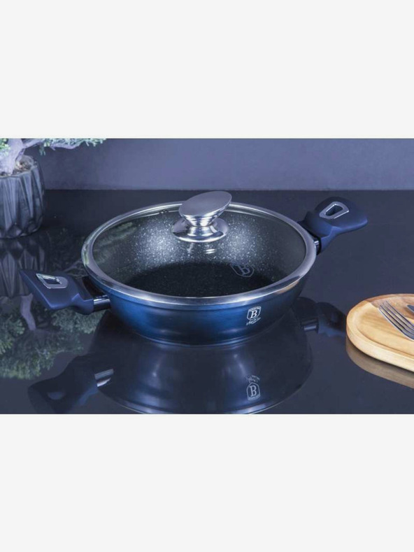 Berlingerhaus Okrogla posoda za peko z marmornato površino in pokrovom 24 cm BERLINGERHAUS Metallic Line Aquamarine Edition