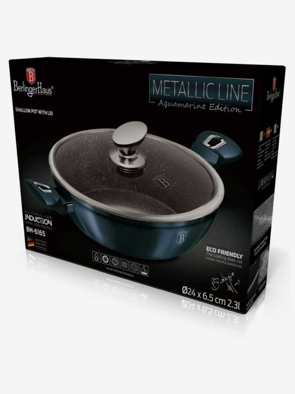 Berlingerhaus Okrogla posoda za peko z marmornato površino in pokrovom 24 cm BERLINGERHAUS Metallic Line Aquamarine Edition