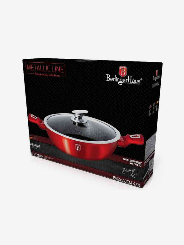 Berlingerhaus Okrogla posoda za peko s površino iz marmorja in pokrovom 32 cm BERLINGERHAUS Burgundy Metallic Line