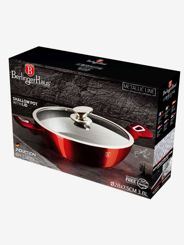 Berlingerhaus Okrogel pekač z marmornim povojem in pokrovom 28 cm BERLINGERHAUS Burgundy Metallic Line