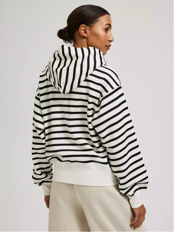 Moodo Črno-bela prožasta jopica s kapuco na zadrgo Moodo