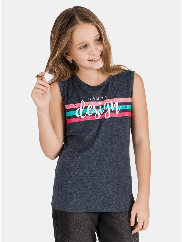 Sam 73 Temno modra dekliška majica s potiskom SAM 73