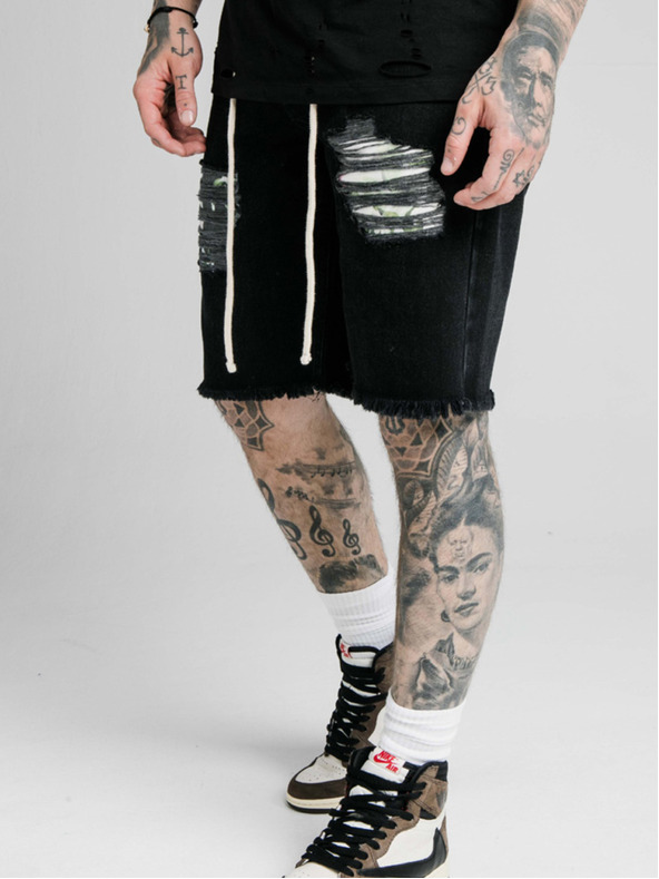 Siksilk Črne moške jeans kratke hlače SikSilk