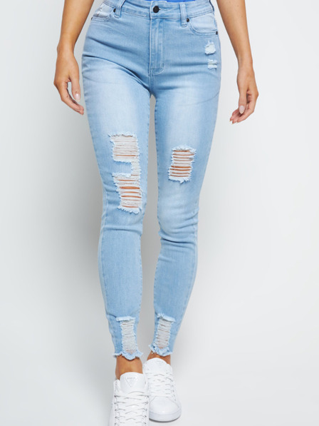 Siksilk Modre ženske kavbojke - JEANS SKINNY DISTRESSED