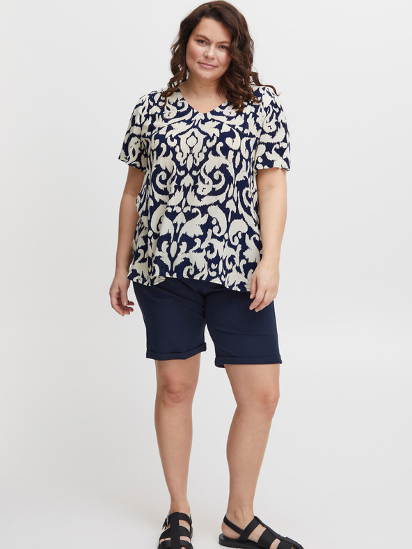 Fransa Modro-smetanova ženska vzorčasta bluza Fransa