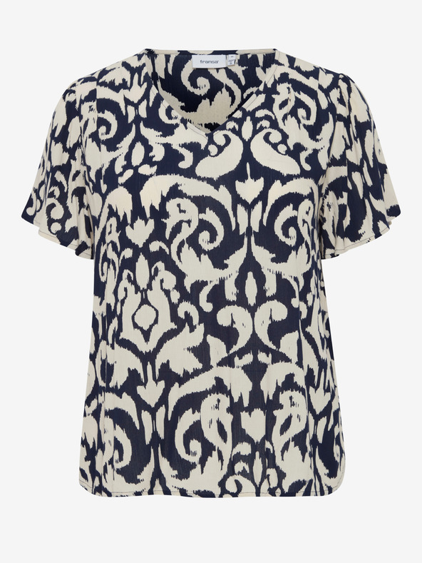 Fransa Modro-smetanova ženska vzorčasta bluza Fransa