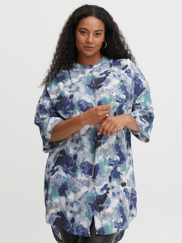 Fransa Modra vzorčasta srajca s podaljšanim hrbtom Fransa