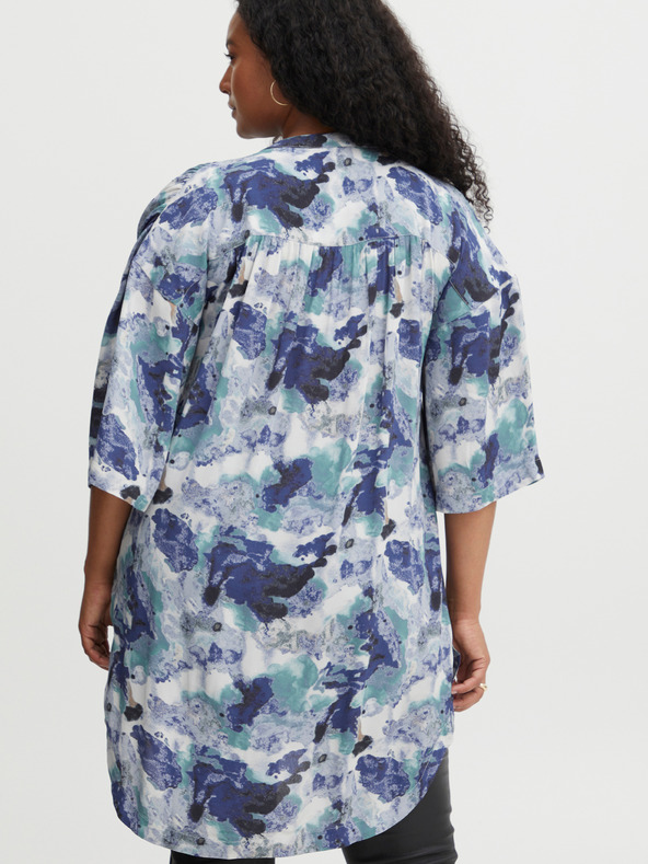 Fransa Modra vzorčasta srajca s podaljšanim hrbtom Fransa