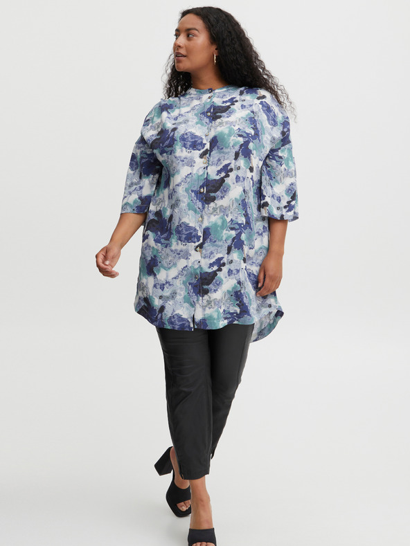 Fransa Modra vzorčasta srajca s podaljšanim hrbtom Fransa