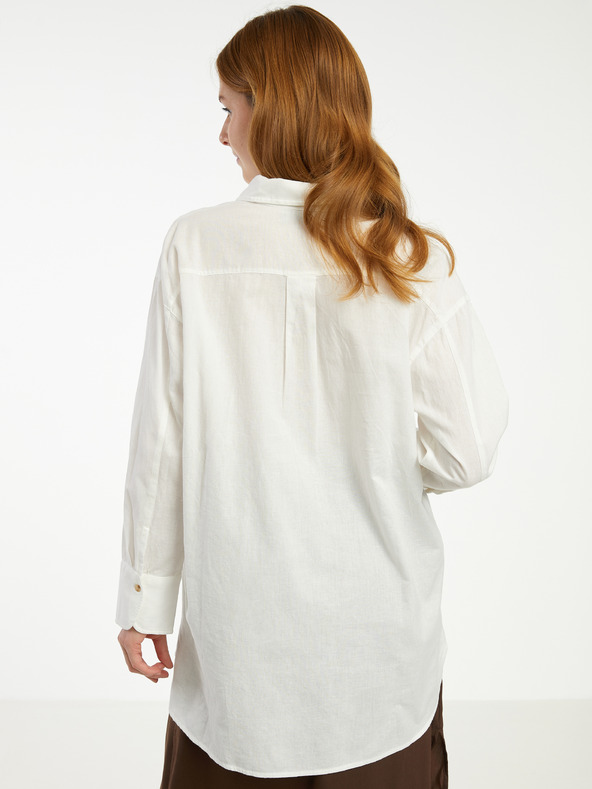 Fransa Kremna ženska dolga srajca z mešanico lanu Fransa