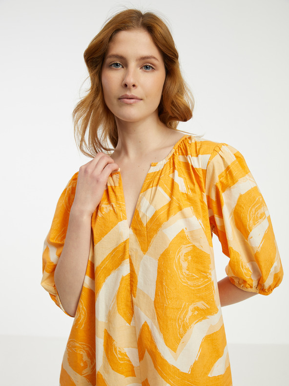 Fransa Bela in oranžna ženska vzorčasta obleka Fransa