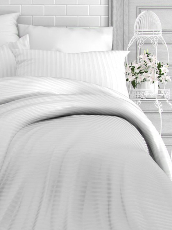 Kvalitex Francosko satenasto posteljno perilo s črto 1+2, 220x200, 70x90cm BELA