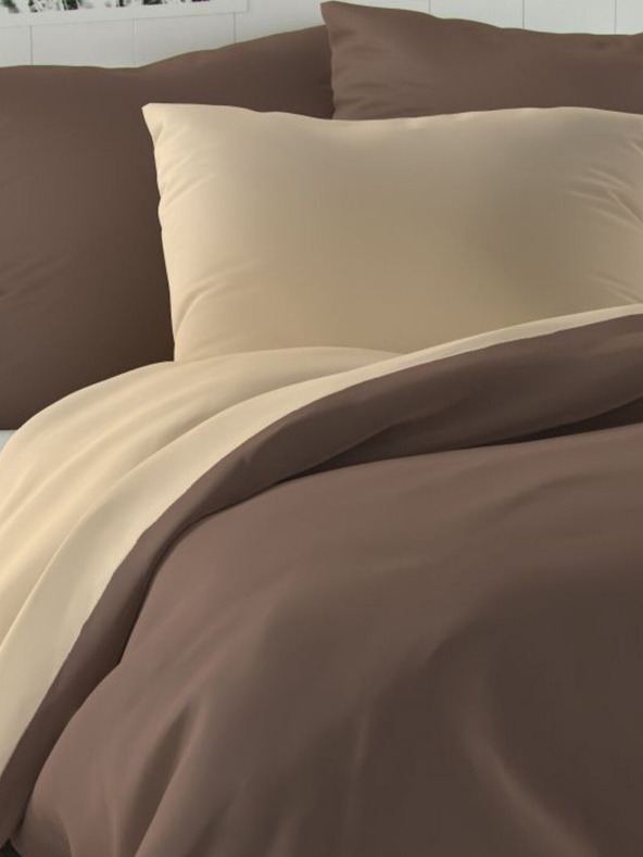 Kvalitex Satenasto francosko posteljno perilo LUXURY COLLECTION 1+2, 240x200, 70x90cm temno rjavo / bež
