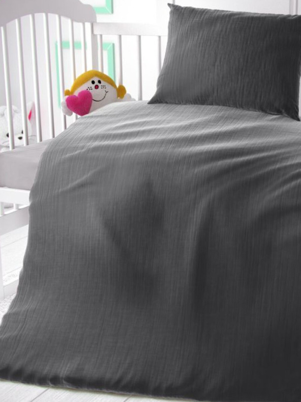 Kvalitex Mušelínové posteľné obliečky do detskej postieľky tmavo šedé Kvalitex